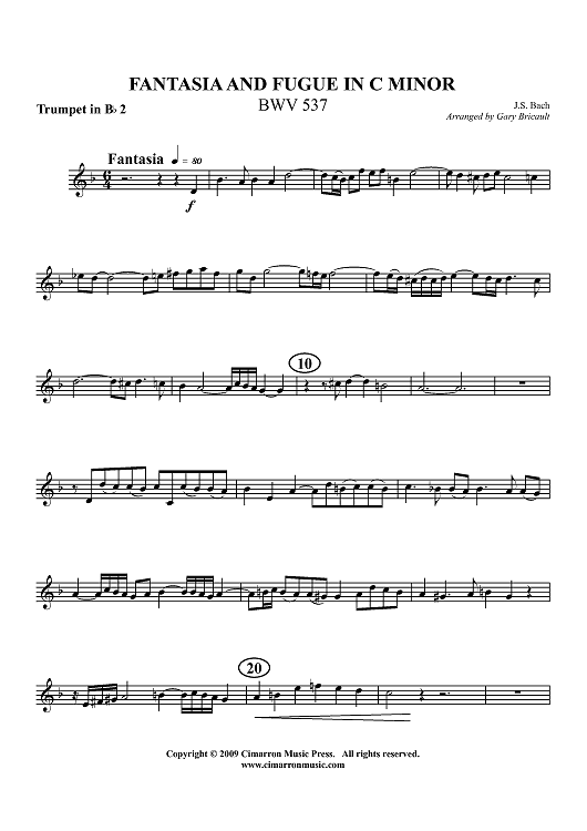 Fantasia and Fugue in C Minor, BWV 537 - Trumpet 2 in Bb