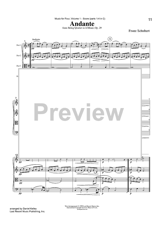 Andante - from String Quartet in A Minor, Op. 29 - Score
