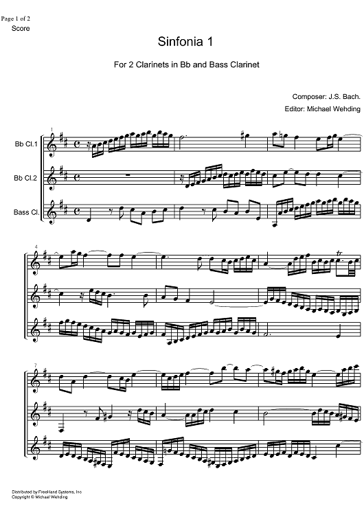 Three Part Sinfonia No. 1 BWV 787 C Major - Score