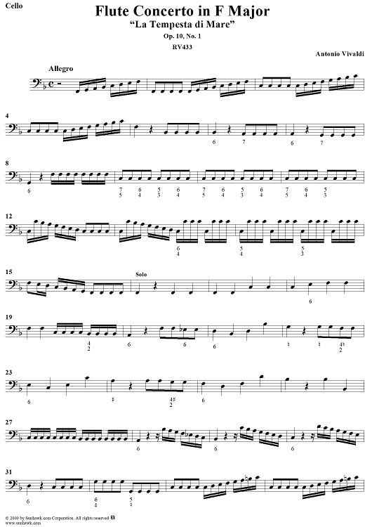 Flute Concerto in F Major, Op. 10, No. 1 ("La Tempesta di Mare") - Cello