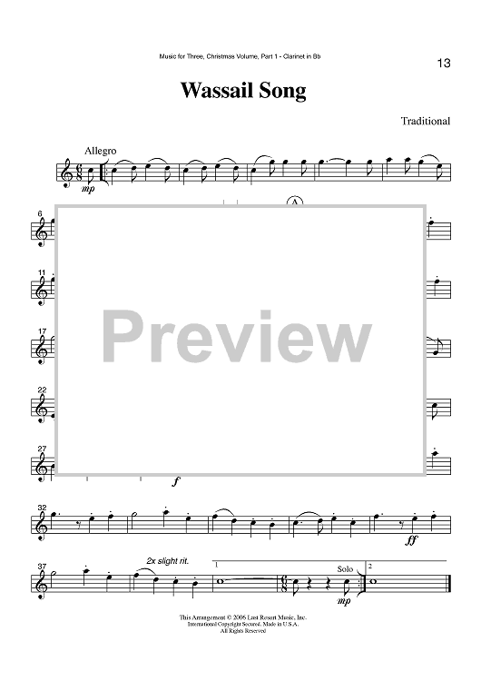 Wassail Song - Part 1 Clarinet in Bb