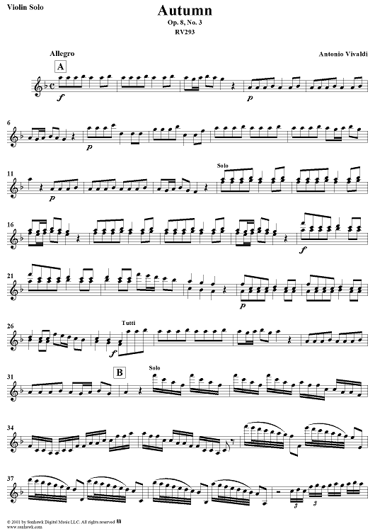 The Four Seasons, No. 3: Autumn - Solo Violin