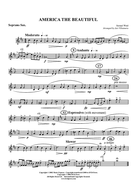 America the Beautiful - Soprano Sax (opt. Alto Sax)