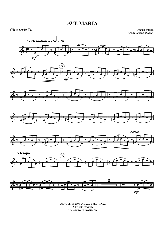 Ave Maria - Clarinet in B-flat