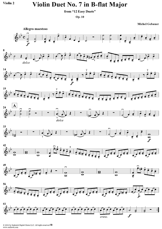 Violin Duet No. 7 in B-flat Major from "Twelve Easy Duets", Op. 10 - Violin 2