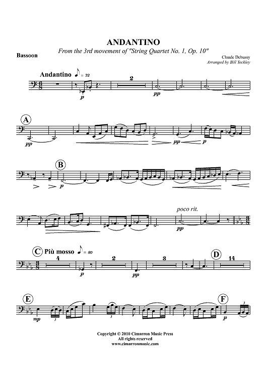 Andantino - From the 3rd movement of "String Quartet No. 1, Op. 10" - Bassoon