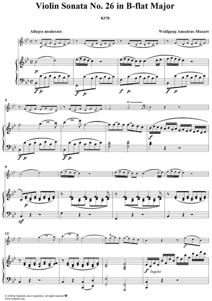 クラシック The Sonatas for Piano and Violin Violin Sonata No. 26 in B-flat Major, K317d - Full Score&quot