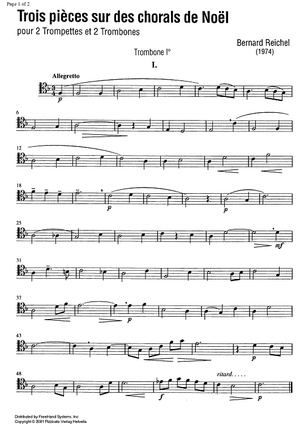 3 pièces sur des chorals de Noël - Trombone 1