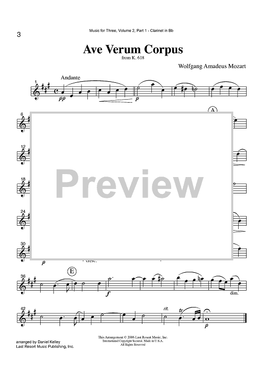 Ave Verum Corpus - K. 618 - Part 1 Clarinet in Bb