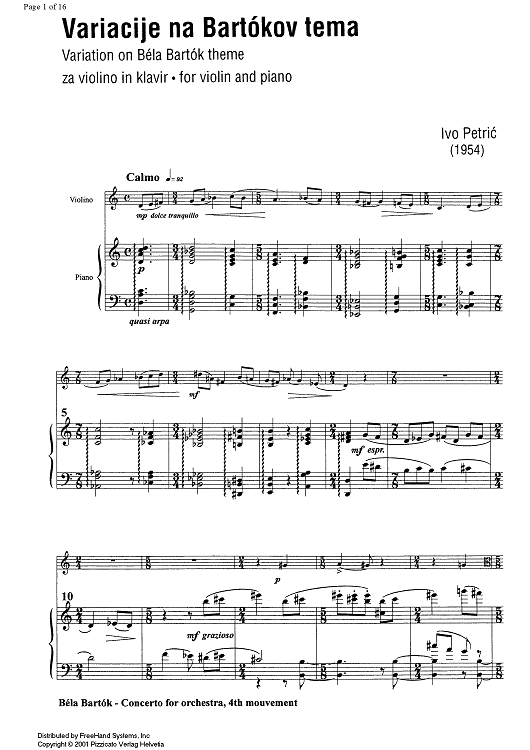 Variation on Béla Bartók theme - Score