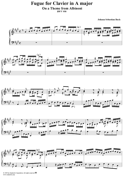 Fugue for Clavier in A Major,  on a theme from Albinoni  (BWV 950)
