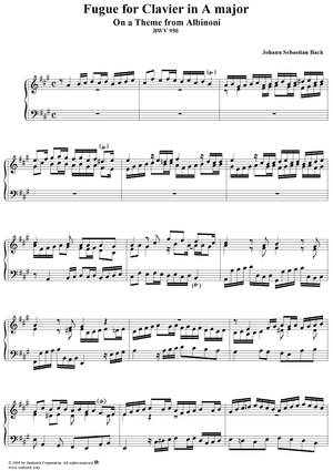 Fugue for Clavier in A Major,  on a theme from Albinoni  (BWV 950)