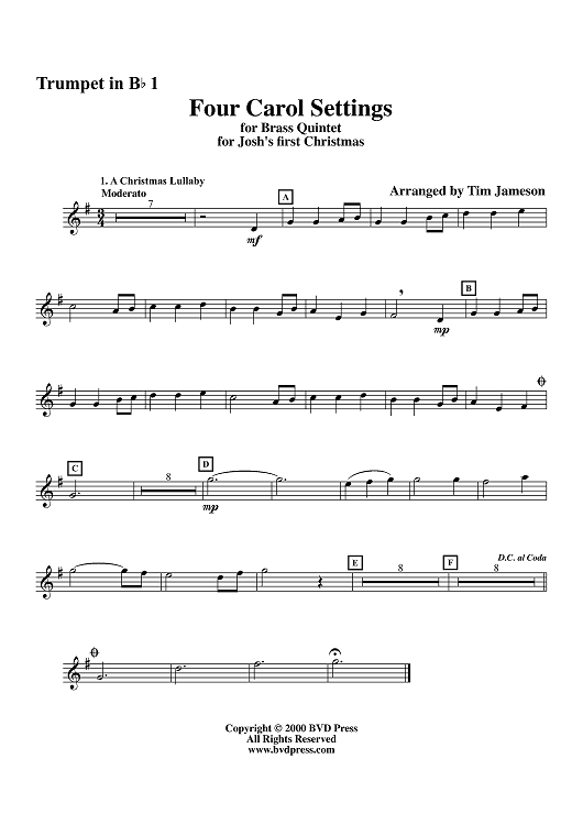 Four Carol Settings - Trumpet 1