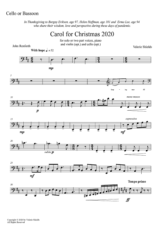 Carol for Christmas 2020 - Cello or Bassoon