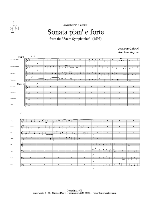 Sonata pian' e forte - from the "Sacre Symphoniae" (1597) - Score