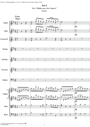 "Bella cosa è far l'amore", No. 1 from "La Finta Semplice", Act 1, K46a (K51) - Full Score