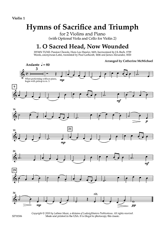 Hymns of Sacrifice and Triumph for 2 Violins and Piano - Violin 1