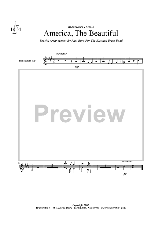 America, The Beautiful - Horn in F