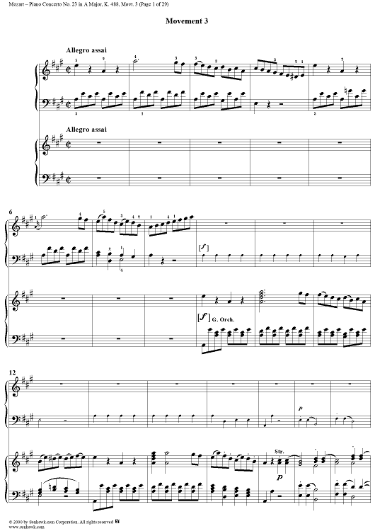 Piano Concerto No. 23 in A Major movt. 3 - K.488 - Score