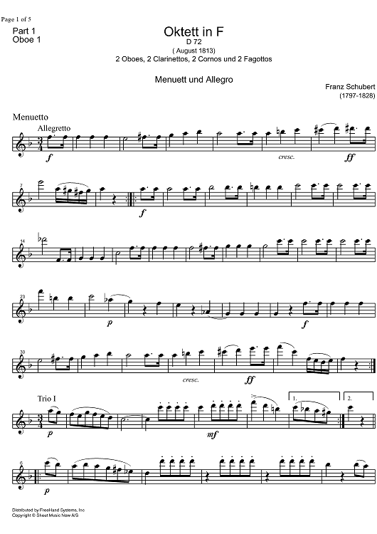 Octet F Major D72 - Oboe 1