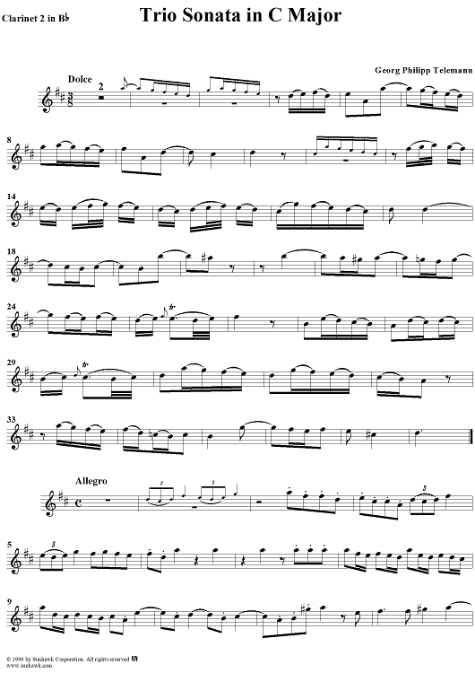 Trio Sonata in C Major  (alternate) - B-flat Clarinet
