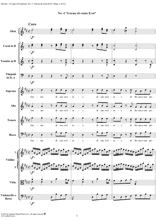Germe di cento Eroi (Chorus), No. 4 from "Il Sogno di Scipione" - Full Score