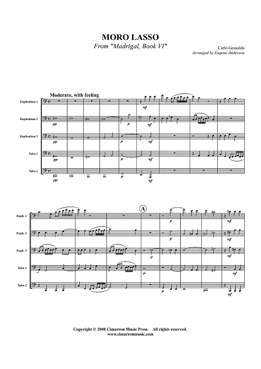 Moro Lasso - from "Madrigal, Book VI" - Score