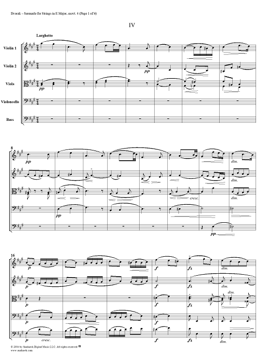 Serenade for Strings in E Major, Op. 22 , Mvmt. 4 - Score