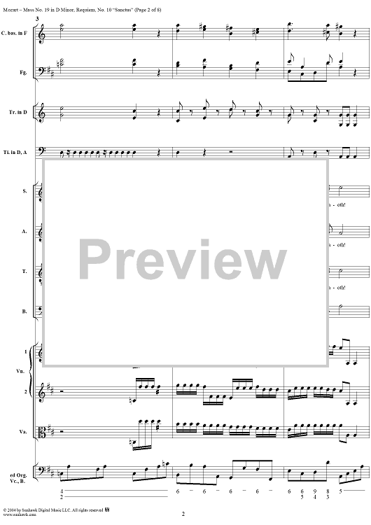 Sanctus, No. 10 from Mass No. 19 (Requiem) in D Minor, K626 - Full Score