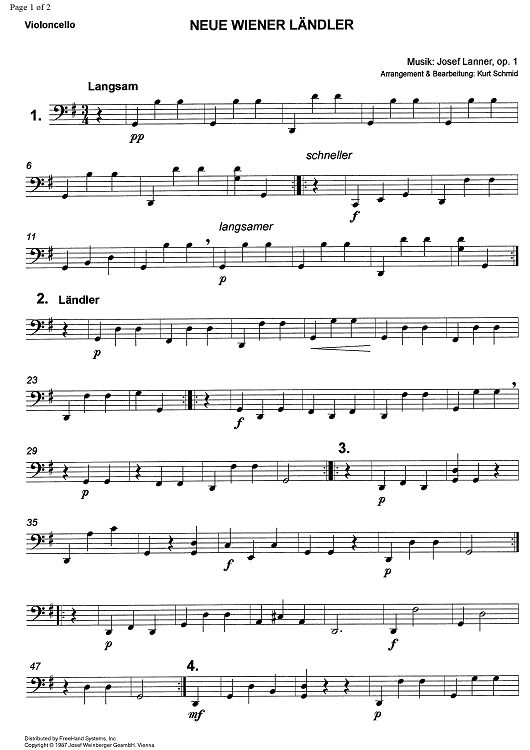 Neue Wiener Ländler Op. 1 - Cello