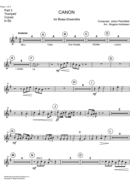 Canon in D - Trumpet in E-flat/Cornet