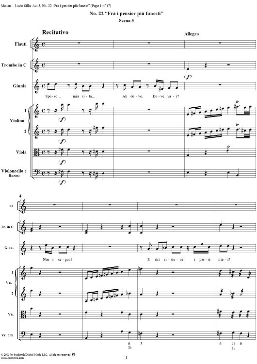 Recitative and Aria: Frà i pensier più funesti, No. 22 from "Lucio Silla", Act 3 - Full Score