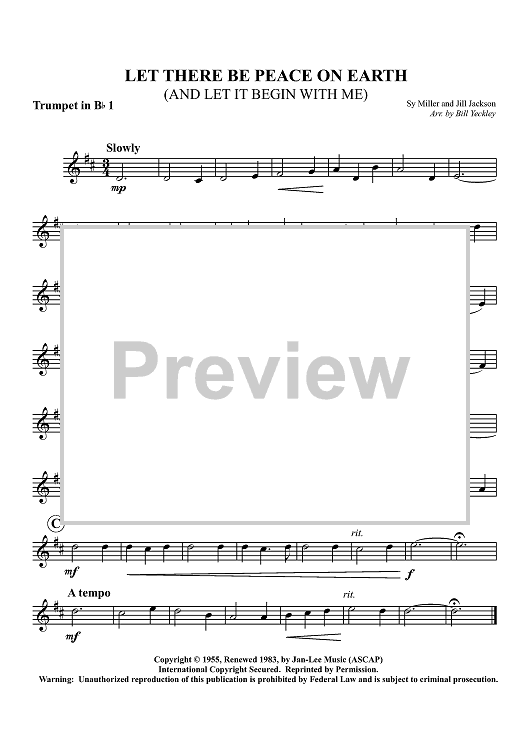 Let There Be Peace on Earth (and Let It Begin With Me) - Trumpet 1