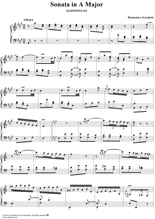 Sonata in A major, K220