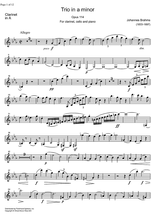Trio a minor Op.114 - Clarinet