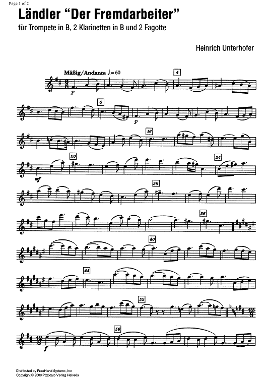 Ländler "Der Fremdarbeiter" - B-flat Clarinet 1