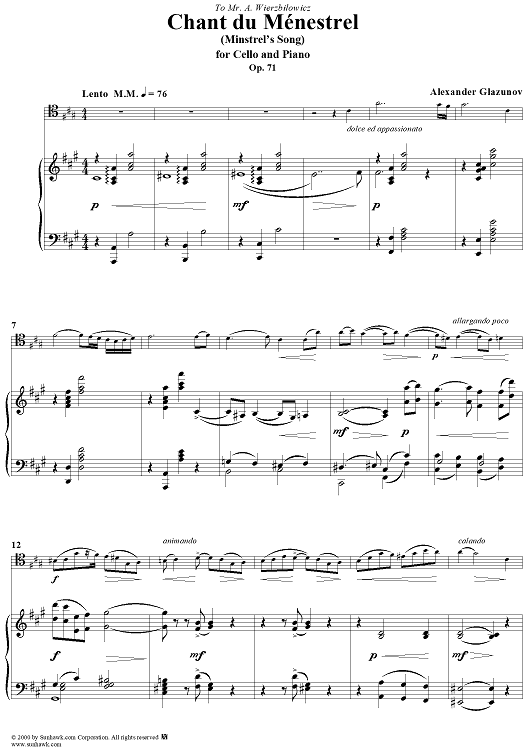 Chant du Ménestrel, Op. 71 - Piano