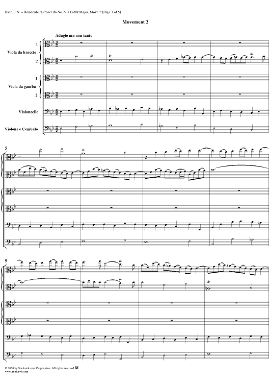 Brandenburg Concerto No. 6: Movement 2 - Score