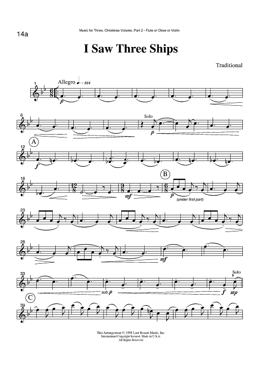 I Saw Three Ships - Part 2 Flute, Oboe or Violin