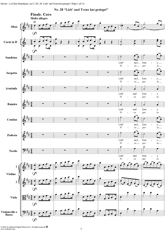 La Finta Giardiniera, Act 3, No. 28 "Lieb' und Treue hat gesieget" (Finale, Coro) - Full Score