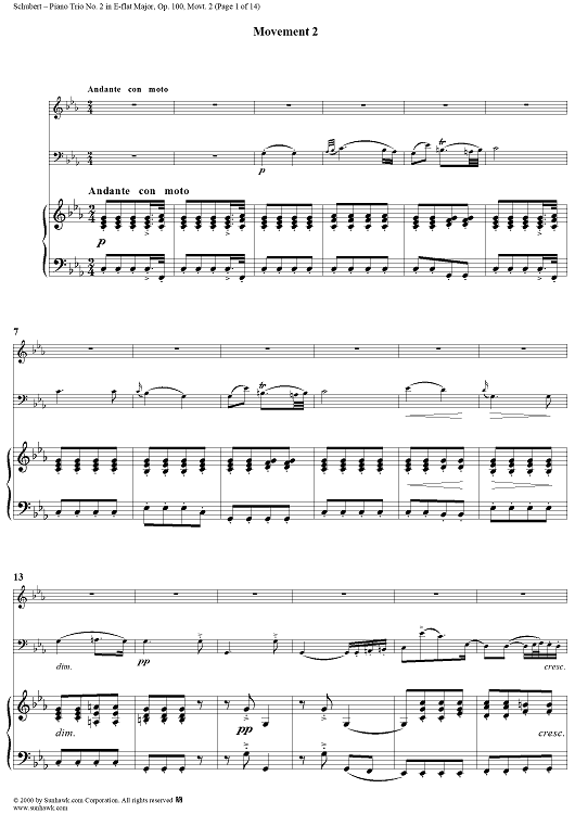 Piano Trio No. 2 in E-flat major, Op. 100, Movt. 2 , D929 - Piano
