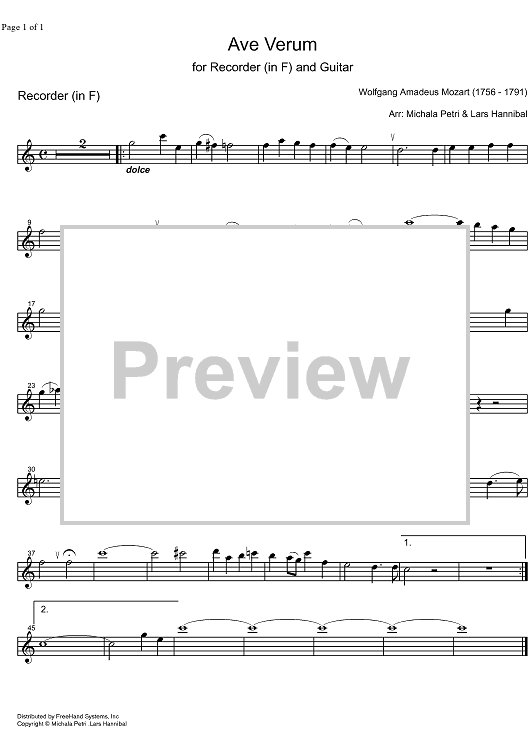 Ave Verum Corpus KV618 - Alto Recorder