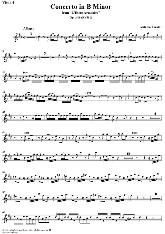 Concerto in B Minor, Op. 3, No. 10, RV580 from "L'estro Armonico" - Violin 4