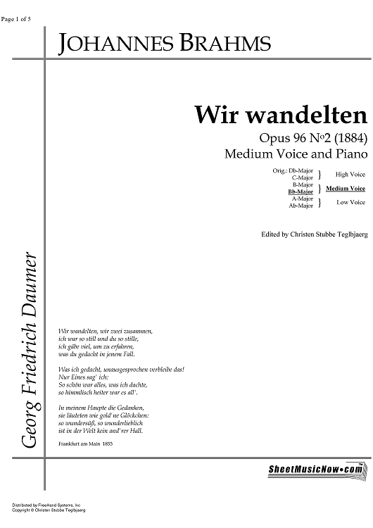 Wir wandelten Op.96 No. 2
