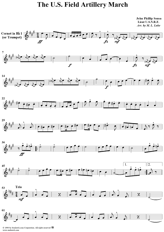 The U.S. Field Artillery March - Cornet 1