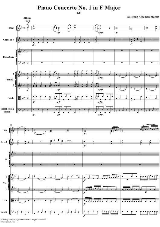 Piano Concerto No. 1 in F Major, K37 - Full Score