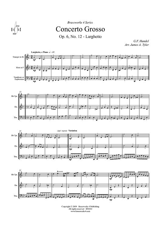 Concerto Grosso, Op. 6, No. 12 - Larghetto - Score