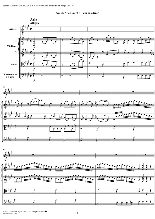 "Sento, che il cor mi dice", No. 27 from "Ascanio in Alba", Act 2, K111 - Full Score
