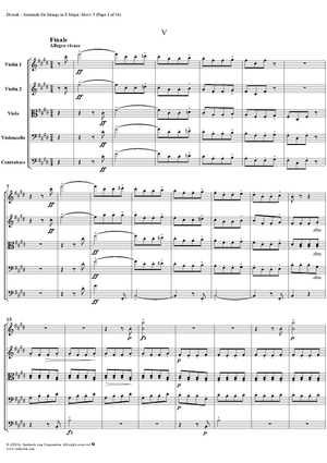 Serenade for Strings in E Major, Op. 22 , Mvmt. 5 - Score