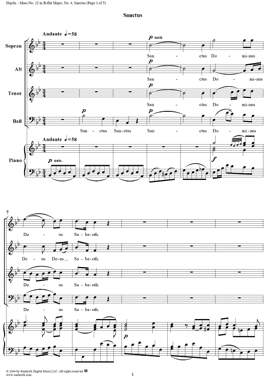 Mass No. 12 in B-flat Major, HobXXII/12, Sanctus